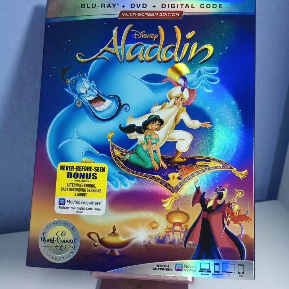 Disney Aladdin Classic Animated Movie Blu-Ray + DVD + Digital Code